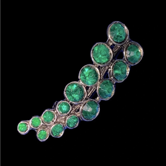 Vintage Green Rhinestone Leaf Silver Tone Brooch - Picture 1 of 3